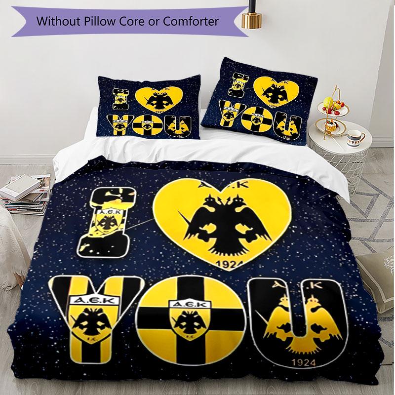 3-teiliges Bettbezug-Set (1 * Bettbezug + 2 * Kissenbezug, ohne Kern), AEK Athen FC Print Weiches Ganzjahres-Bettwäscheset, Schlafzimmerdeko Geschenk