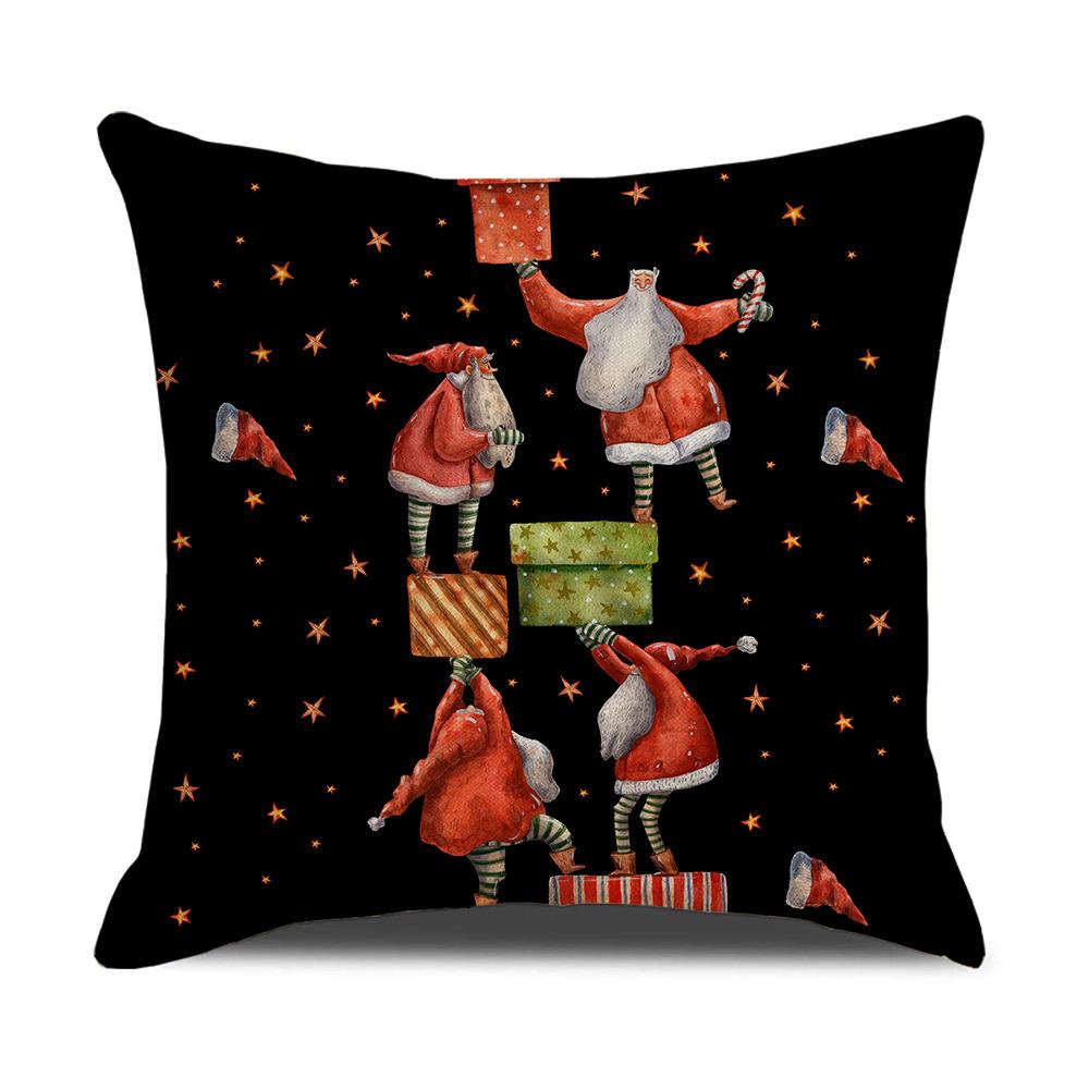 Christmas Pillow Cover New Linen Cartoon Black Print Holiday Home Sofa Cushion Cover