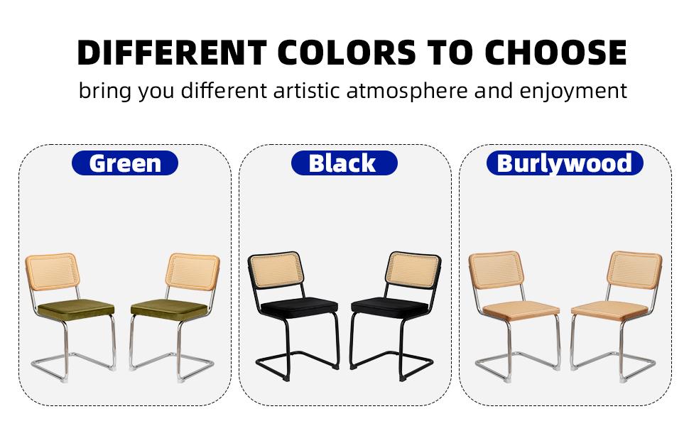 Dining Chairs Set of 2, Velvet Rattan Side Accent Chairs with Chrome Legs, Mid Century Breuer Designed Chairs, Upholstered Dining Living Room Kitchen
