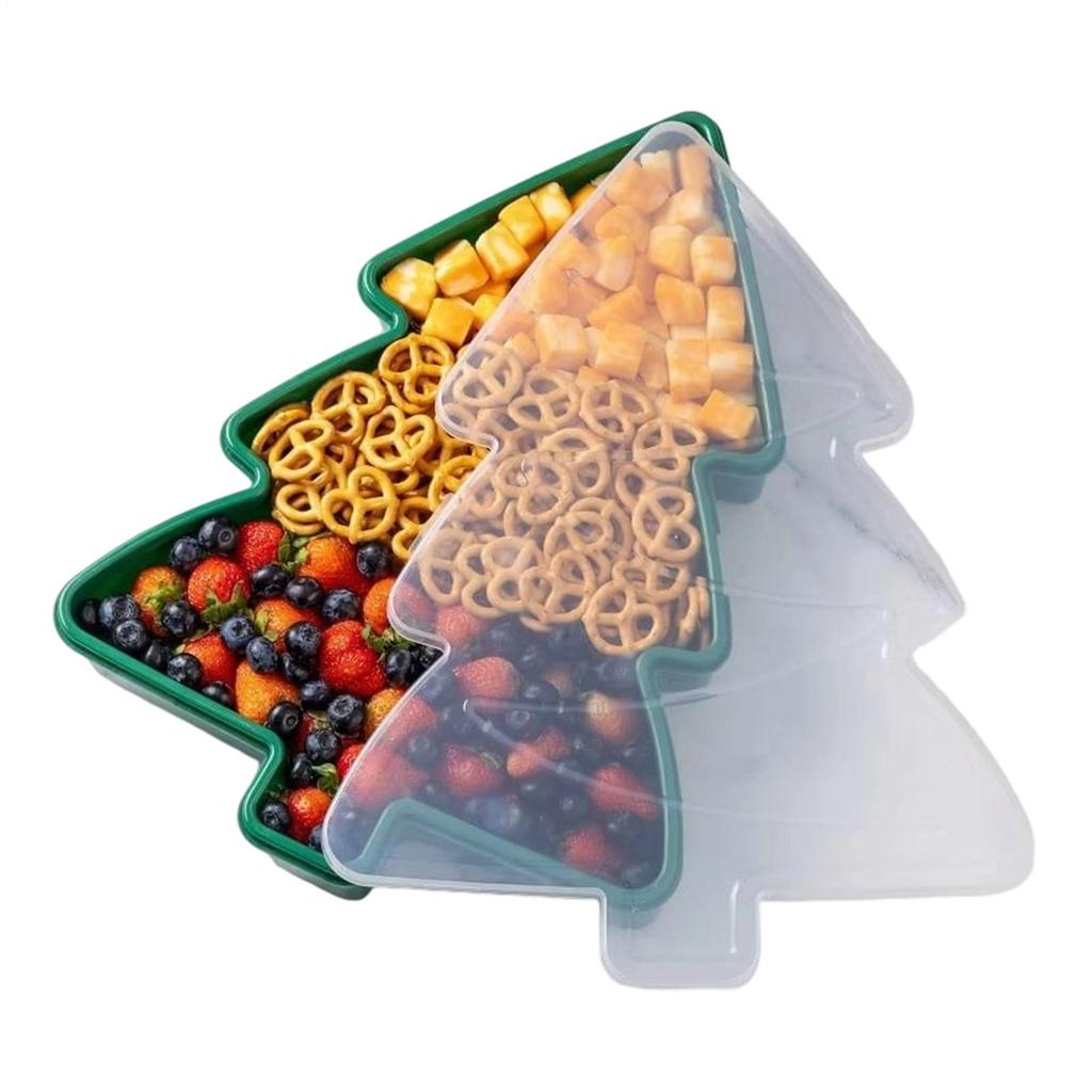 Christmas Serving Tray Christmas Cookie Box With Lid, Cute Holiday Gingerbread Man Snowflake Tree Storage Container For Snacks