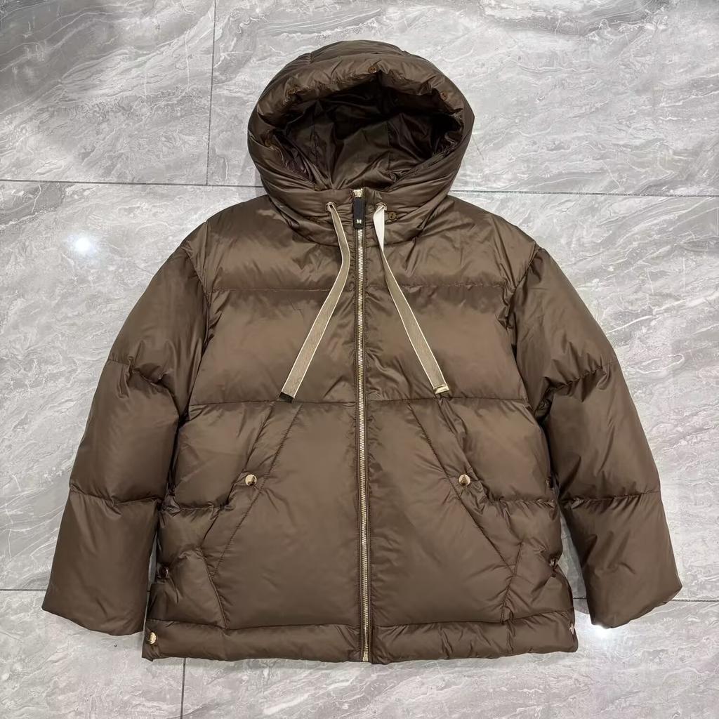 Autumn and winter new fashion hooded down jacket women's big fur collar webbing drawstring white duck down jacket