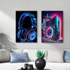 Heiß Live-Musik Neon Kopfhörer DJ Poster Bunt Ghettoblaster Mikrofon Party Drucke Leinwand Malerei Wandbild Heim Zimmer Dekor