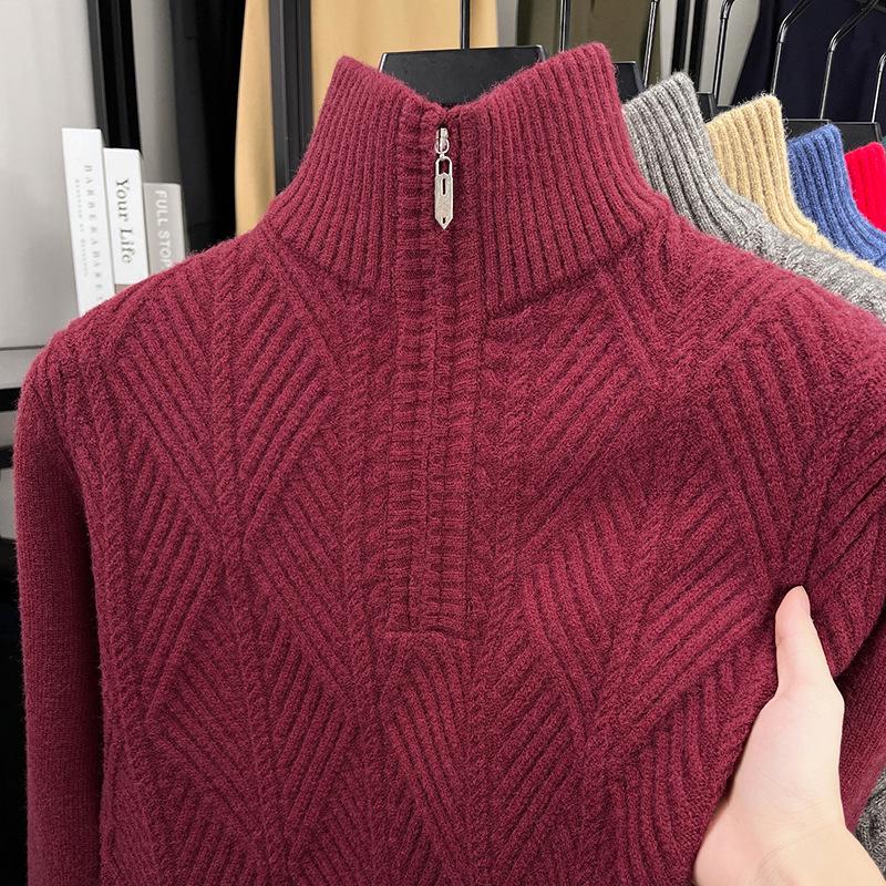 Men's Autumn/Winter Zipper Knit Sweater: Thick, Warm, Half-high Collar, Casual Style