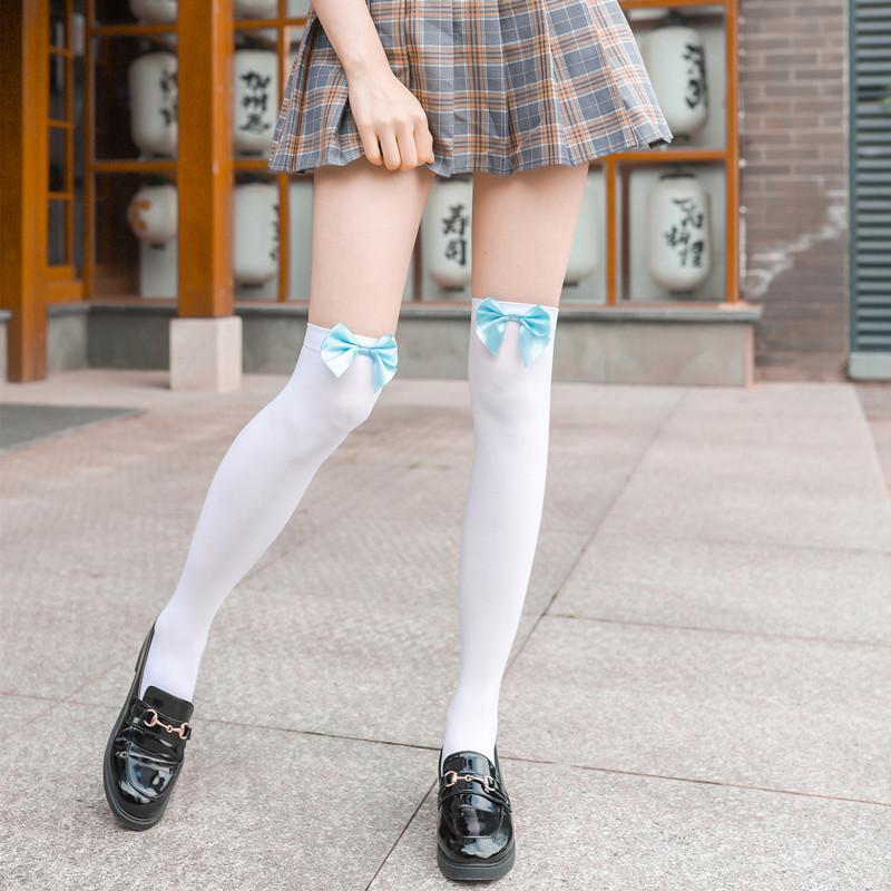 Japanese Long Tube Lolita Stockings, Bow White Sexy Women's Thigh Socks, Velvet High Stockings