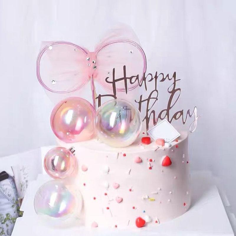 10Pcs Colorful Ball Cake Topper Transparent Balloon Cupcake Diy Decoration For Birthday Party Wedding