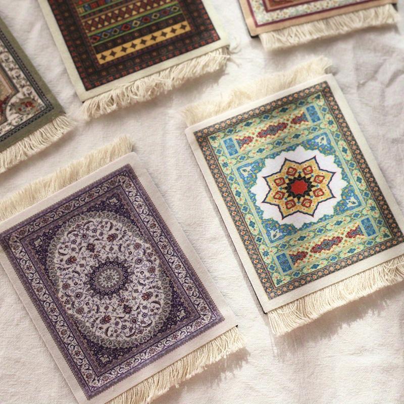 Coasters Cup Pad Persian Mini Woven Rug Mat Mousepad Carpet Ethnic Pattern Cup Laptop with Home Office Table Decor Craft Table
