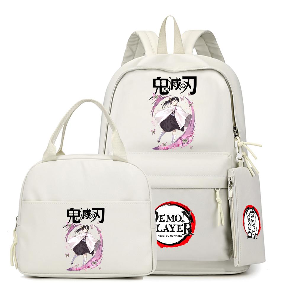 3Pcs/set Anime Demon Slayer Printed Backpack Lunch Bag Pencil Case for Children Student Schoolbag Large Capacity Waterproof Travel Bag