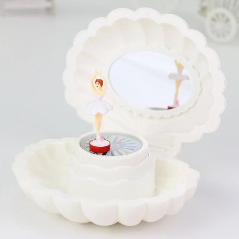 Dance Girl Shell Music Box Child's Mirror Jewelry Box Princess-Themed Toy Ideal Birthday Gift & Room Decoration Accessories