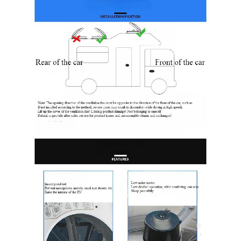 11''ce Manual Control Caravan Modification Accessories Roof Camper Vented 12V Fan Camper Window Leisure Vehicle
