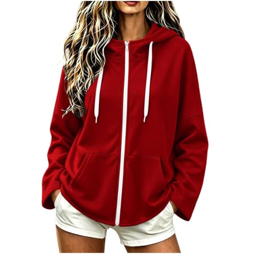 Women's Casual Loose Fit Color Hooded Long Sleeve Sweatshirt with Front Pocket