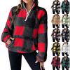 Felpa da donna a quadri con mezza zip e maniche lunghe, pullover casual