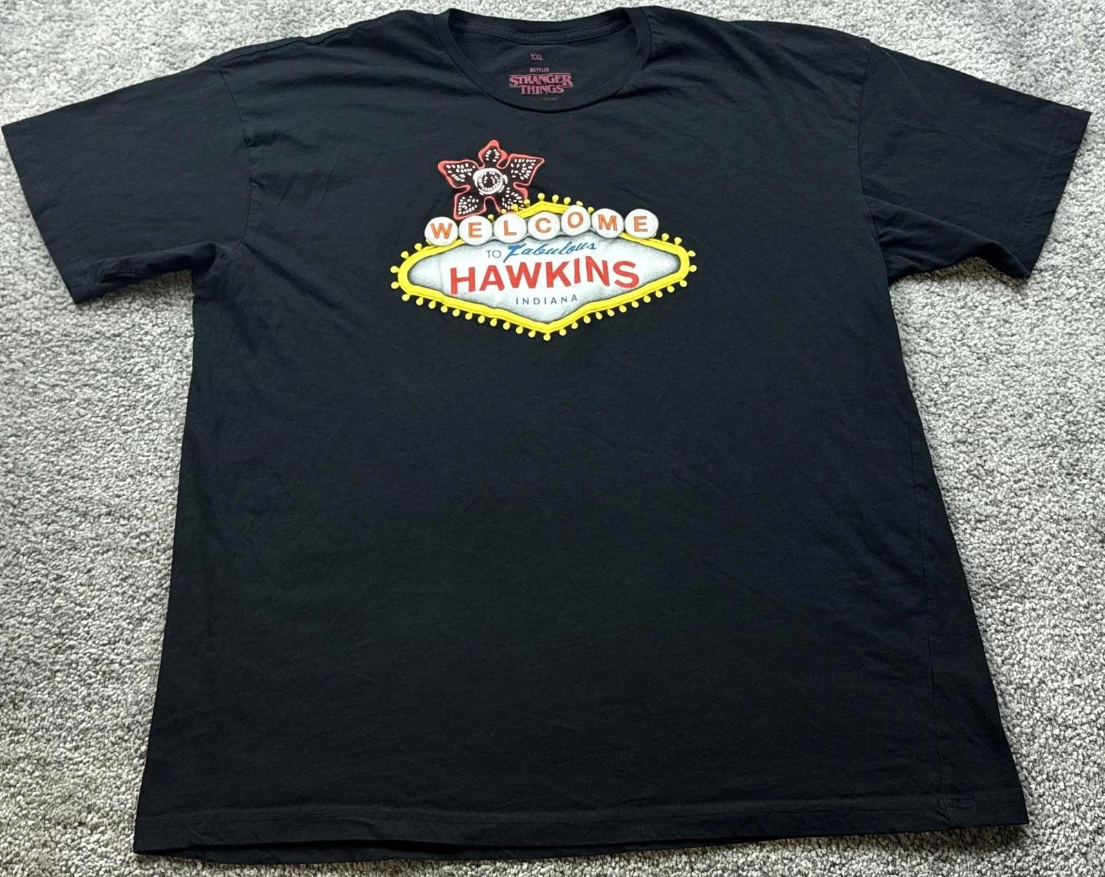 Stranger Things Hawkins Indiana Shirt Mens 2XL Black Demogorgon Graphic Tee M