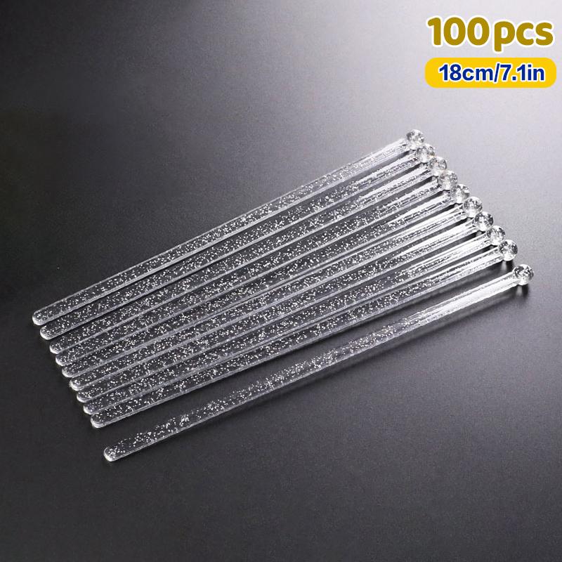 100Pcs Round Head Cocktail Muddler, Transparent Plastic Drink Stirrer for Bar Party, Reusable Swizzle Sticks
