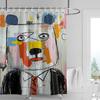 Edgy Cartoon Bear Shower Curtain - Yellow with Graffiti Text & Bold Colors, Waterproof with Grommets, Urban Bathroom Decor