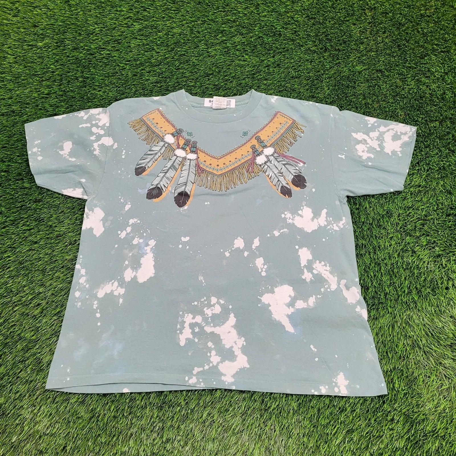 Vintage 1992 Native-American Feather Shirt XL 23x26 Bleached 3XL