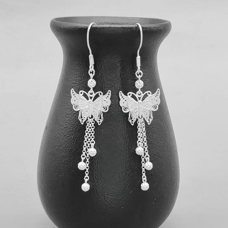 Yinxiu Qiancheng Handmade 999 Sterling Silver Butterfly Earrings & Pendants, Ethnic National Style, Small Size.