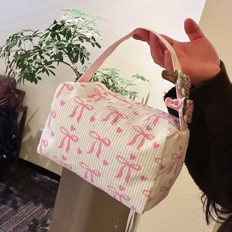 Ladies  Bow Makeup Bag For Women Embroidered Bowknot Travel Cosmetic Bags Large Capacity Handheld Makeup Toiletry Storage Bag 1PCS