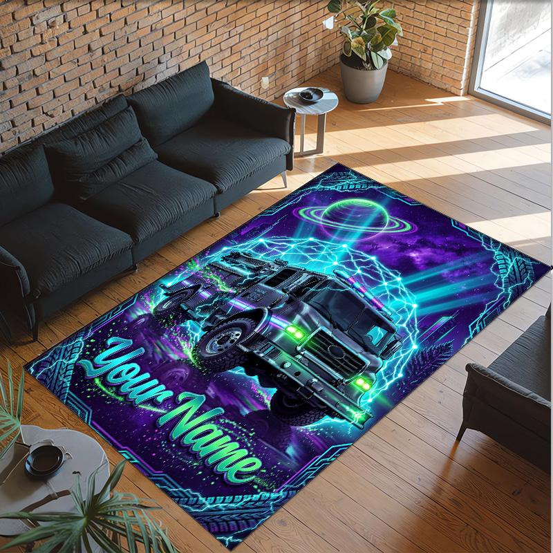 Truck Theme Crystal Velvet Rug Personalized Custom Name Text Soft Floor Mat Home Decor