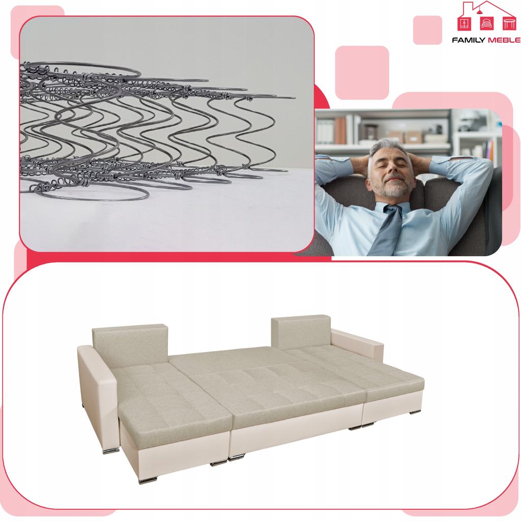 Figo BIG Corner Sofa Bed with Sleeping Function Family Meble Beige Beige