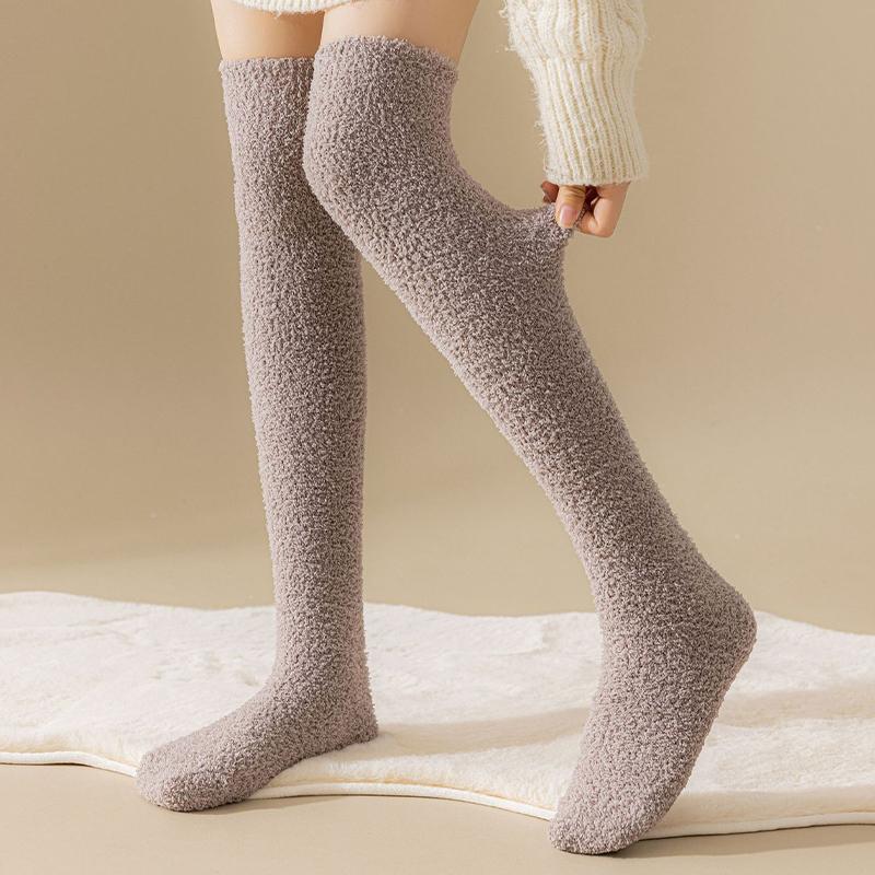 1 Pair Men Thickened Over The Knee Long Socks Breathable Warm Sweat-Absorbent Soft Women Sock Coral Fleece Knee-High Stockings