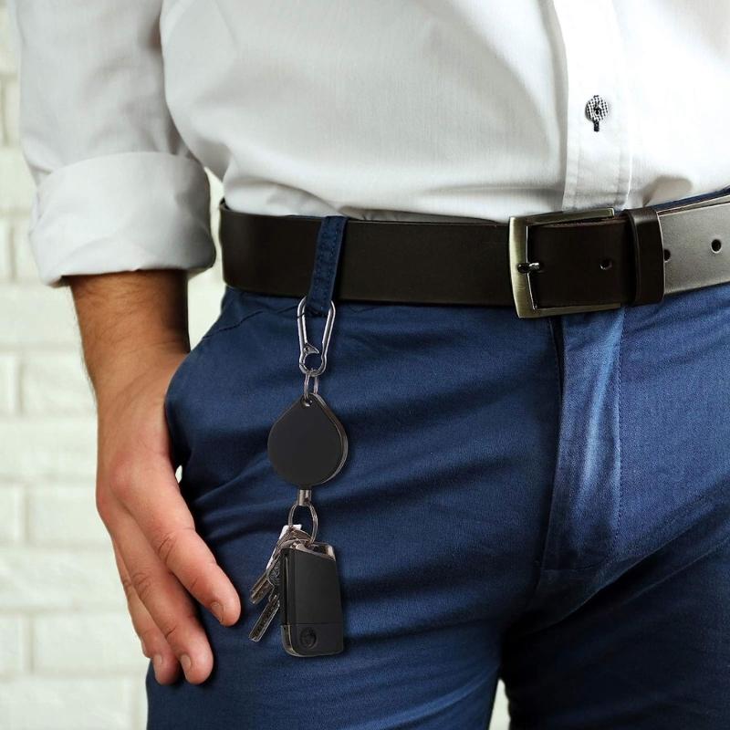 Retractable Keychain, IDs Badge Reel Retractable Badge Holder Steel Cord Keyring