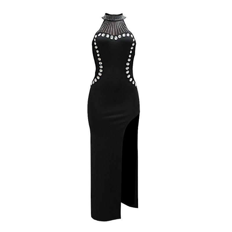 Women's Sexy Sleeveless Slit Dress Diamond Long Dress Evening Gown