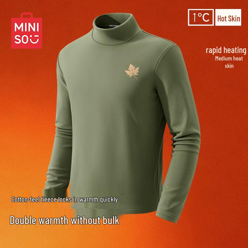 MINISO Men s Fleece-Lined Semi-High Neck Long-Sleeve T-Shirt L