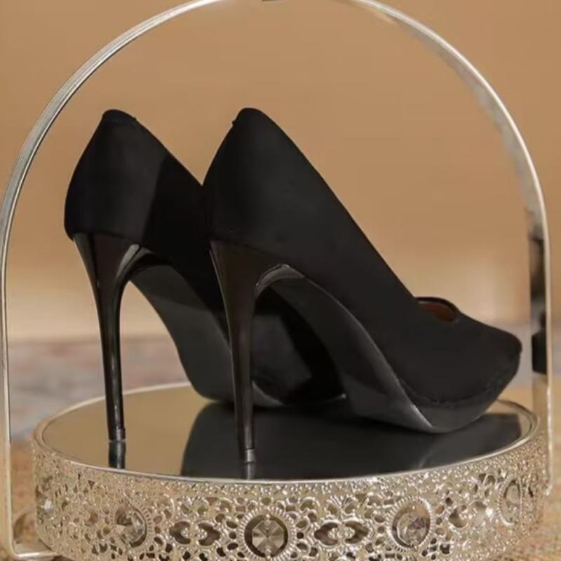 Fashion Women's Thin Heel Single Shoes Round Head Shallow Mouth Suede Thick Soles Anti-slip Wear-resistant High Heels