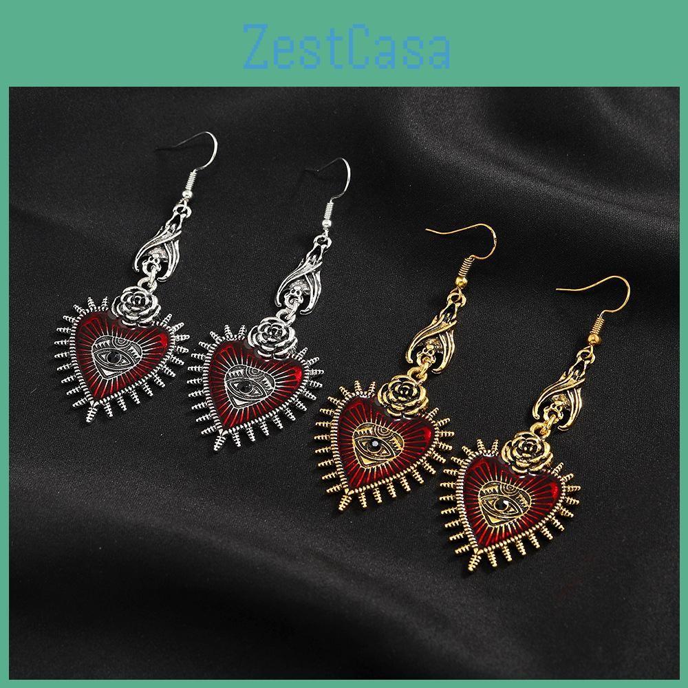 Heart Gothic Retro Earrings With Bloodshot Eye And Bat Motif For Punk Enthusiasts Fashion