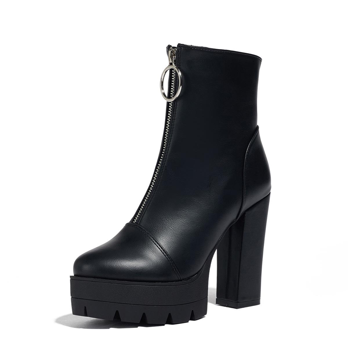 Women`s Thick-Heeled Platform Waterproof Leather Nude