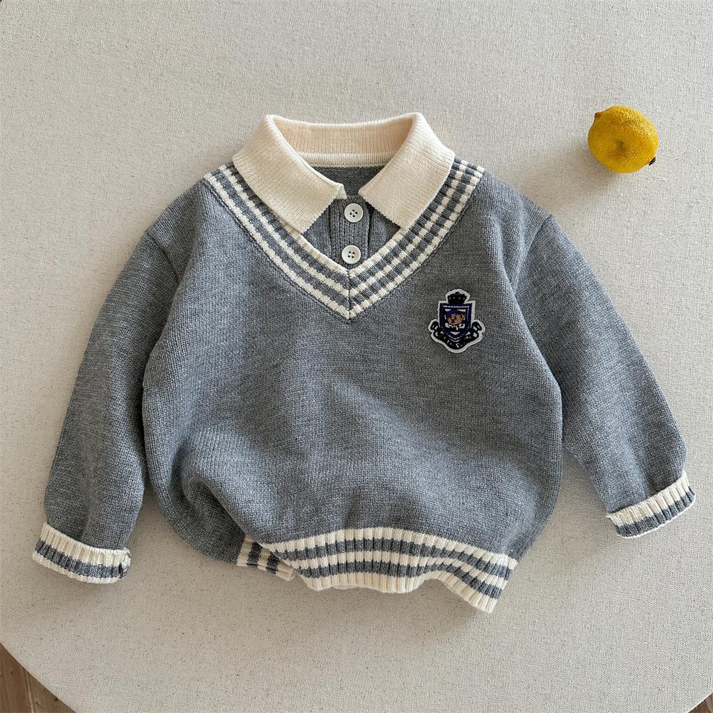 Boys Knit Cardigan with Mock Layered Look Autumn Winter School Sweater Jacket