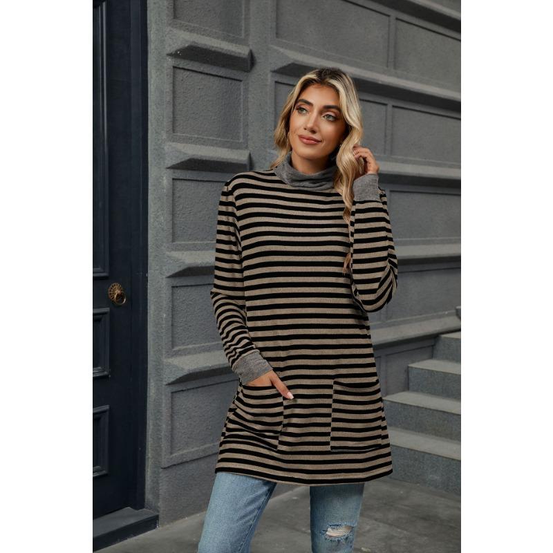 YYFS Dam Mode Casual Vår Höst Randigt Tryck Långärmad O-Hals Blusar & Skjortor