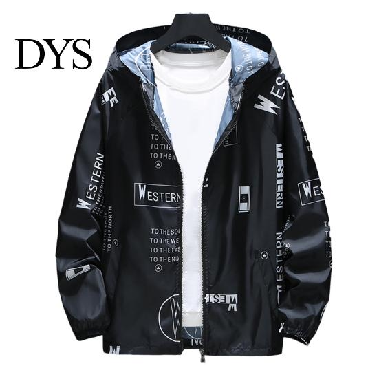 Men Outerwear Jacket Hooded Zipper Closure Anti-UV Breathable Windproof Daily Wear Male Elastic Cuff Letter Print Coat for Life