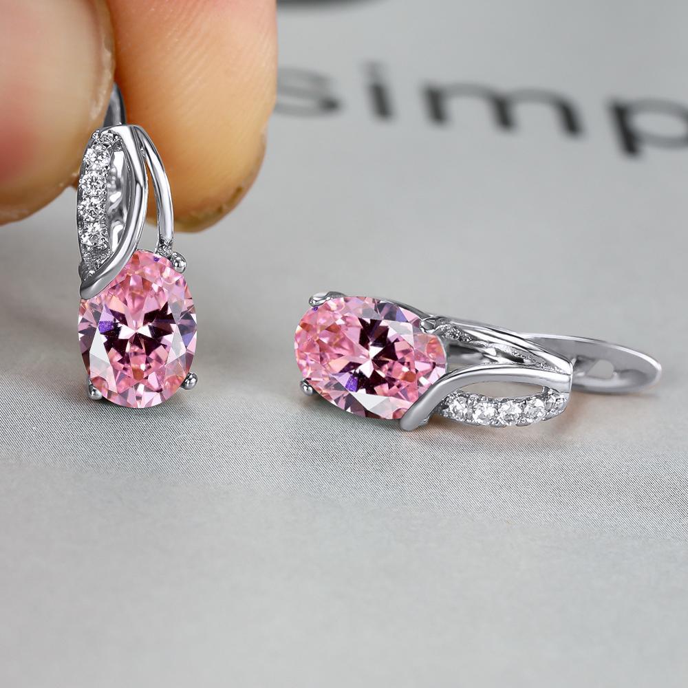 Oval Blue Zircon Diamond Champagne Gold-Plated Earrings for Weddings & Engagements