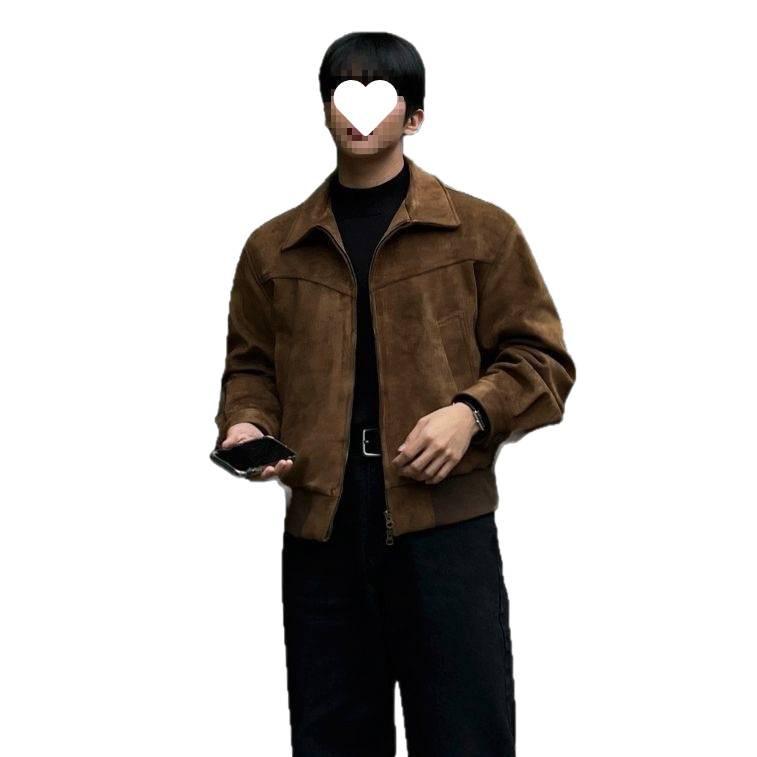 Men's Retro Lapel Jacket - Brown, Wrinkle-Resistant, Autumn/Winter Korean Commute Fashion