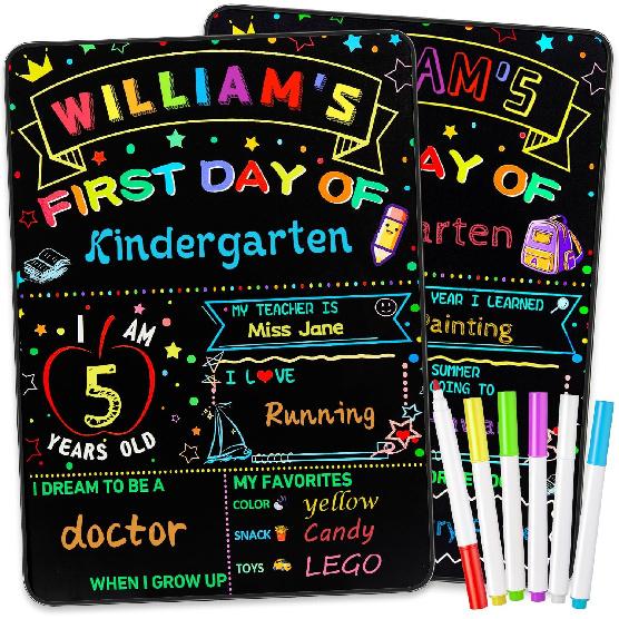 First and Last Day of School Double Sided Sign with Frame- 14”x11” Reble Dry Erase Board - Back To School Supplies for Kindergarten Preschool