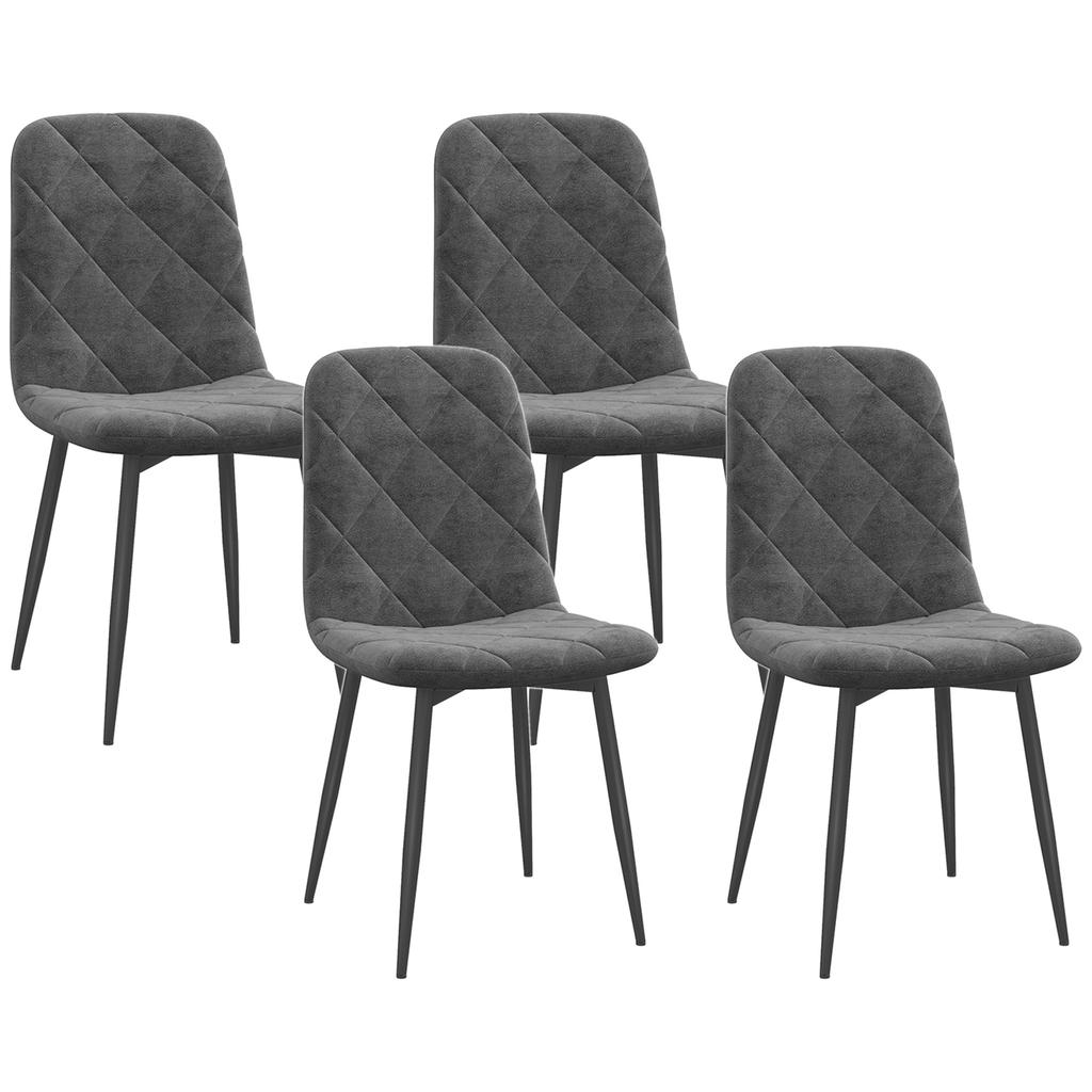 Dining Chairs, Set of 4 Kitchen Chairs with Backrest, Velvet Look, Upholstered Chairs with Metal Legs, for Dining Table, Grey