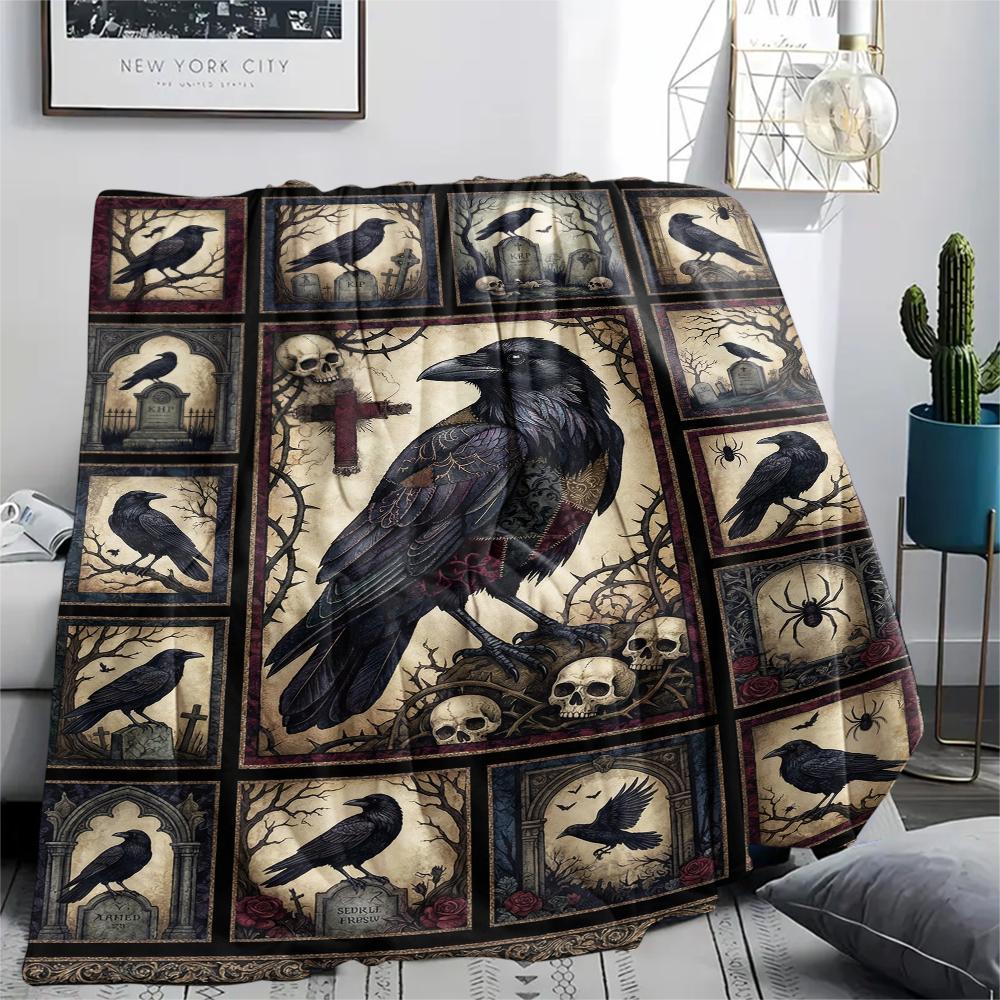 Flaneldecke mit Krähenmuster, Hohe Qualität, Bequem für alle Jahreszeiten, Heimdekoration, Wärme und Komfort, Perfekt für Weihnachtsgeschenke49