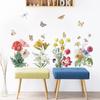 Wall  Sticker, Bright Flower Green Leaf Cluster Colored Butterflies Decoration Painting, Bedroom