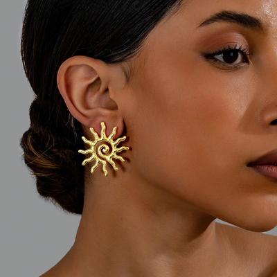 Brincos de pino retrô exagerados de girassol brincos de moda simples de alto senso mulheres