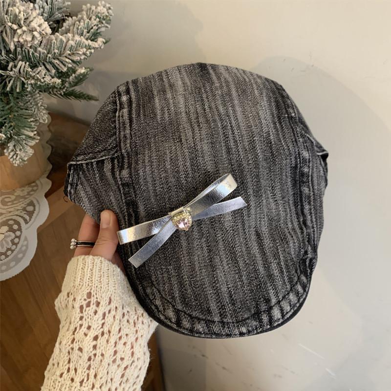 And Trendy Comfortable Denim Beret Hat For All Genders With Beautiful Butterfly Knot For Style Seasonal