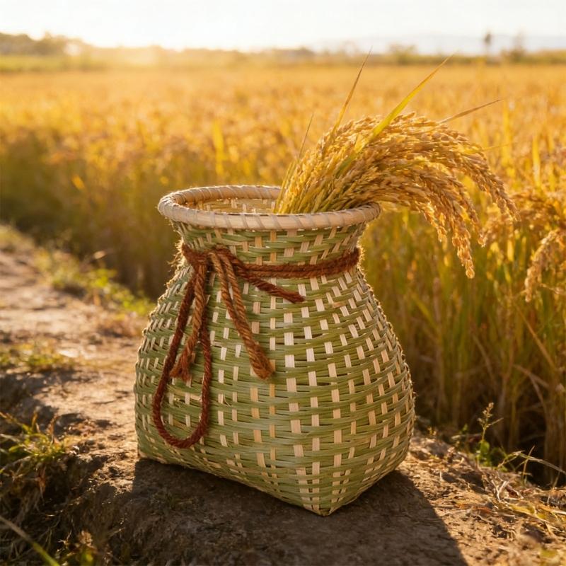 Handwoven Bamboos Fishing Basket and Flower Vases Traditional for Outdoor Lover and Home Decoration
