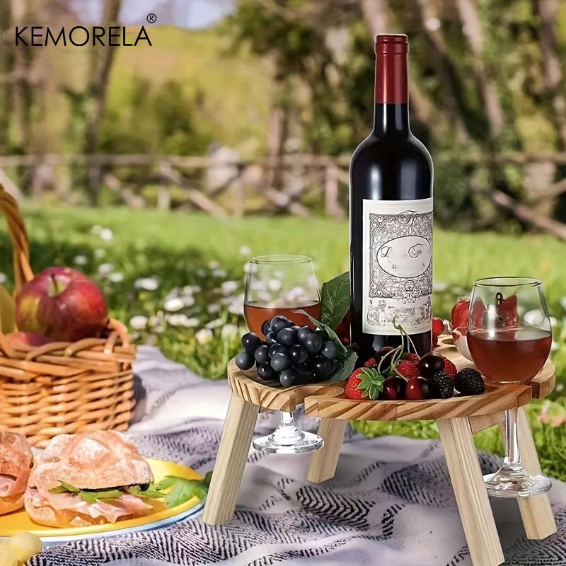 KEMORELA 1 Tavolo da Pranzo Portatile in Legno 30cm/24cm Tavolino Casual Vassoio Frutta Portabottiglie da Esterno Tavolo Pieghevole da Viaggio per Picnic