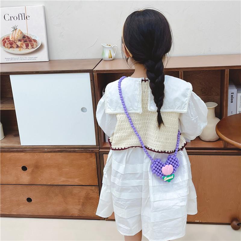 Mini Bolsa Tiracolo de Coração de Pérola Para Crianças Estilosa E Adorável Design Floral Para Meninas