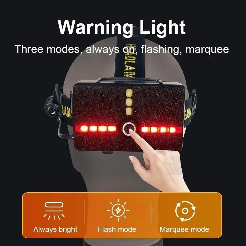 Sensor Headlamp Super Bright LED Headight With Warning Light Most Powerful Long Range Head Flashlight Outdoor Fishing Cycling
