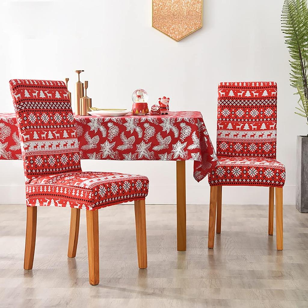 Christmas Chair Covers 4 Pack, Reindeer Soft Stretch Chair Slipcover for Dining Room, Kitchen,Stretch Removable Dining Chair Slipcovers Protector