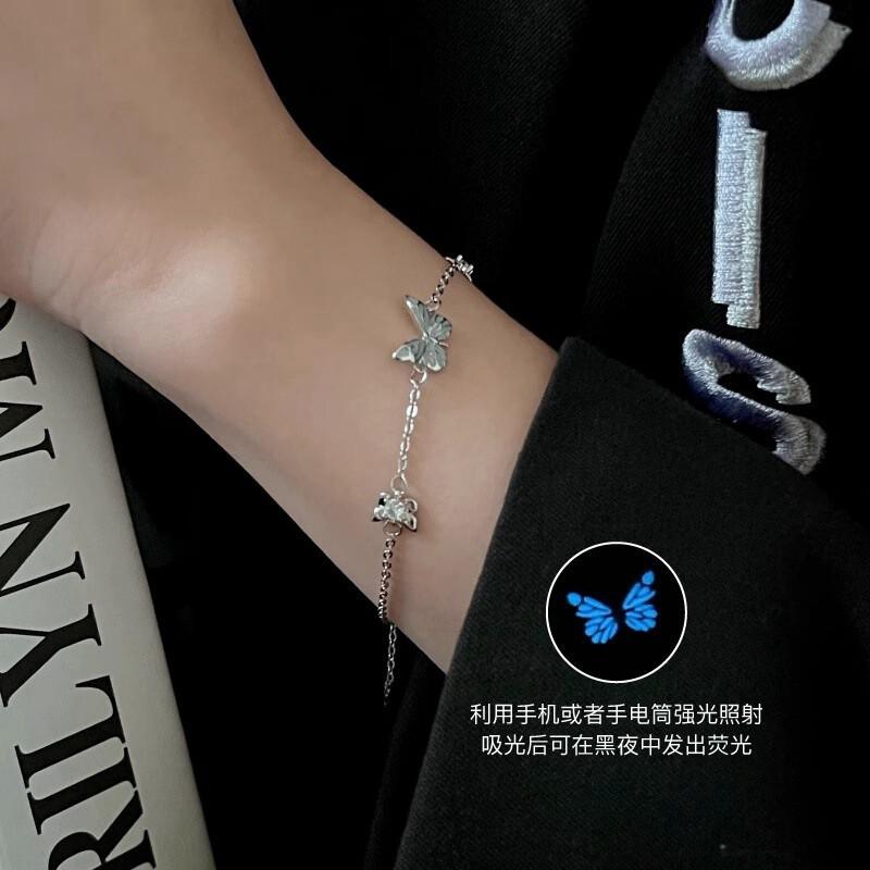 Leuchtendes Schmetterlingsarmband Sterling Verstellbarer Charm Schmuck Damen Mädchen Romantisches Geschenk