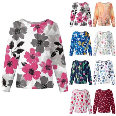 Women's Casual Long-sleeved Single-breasted Floral Printed Protective Clothing Cardigan Top