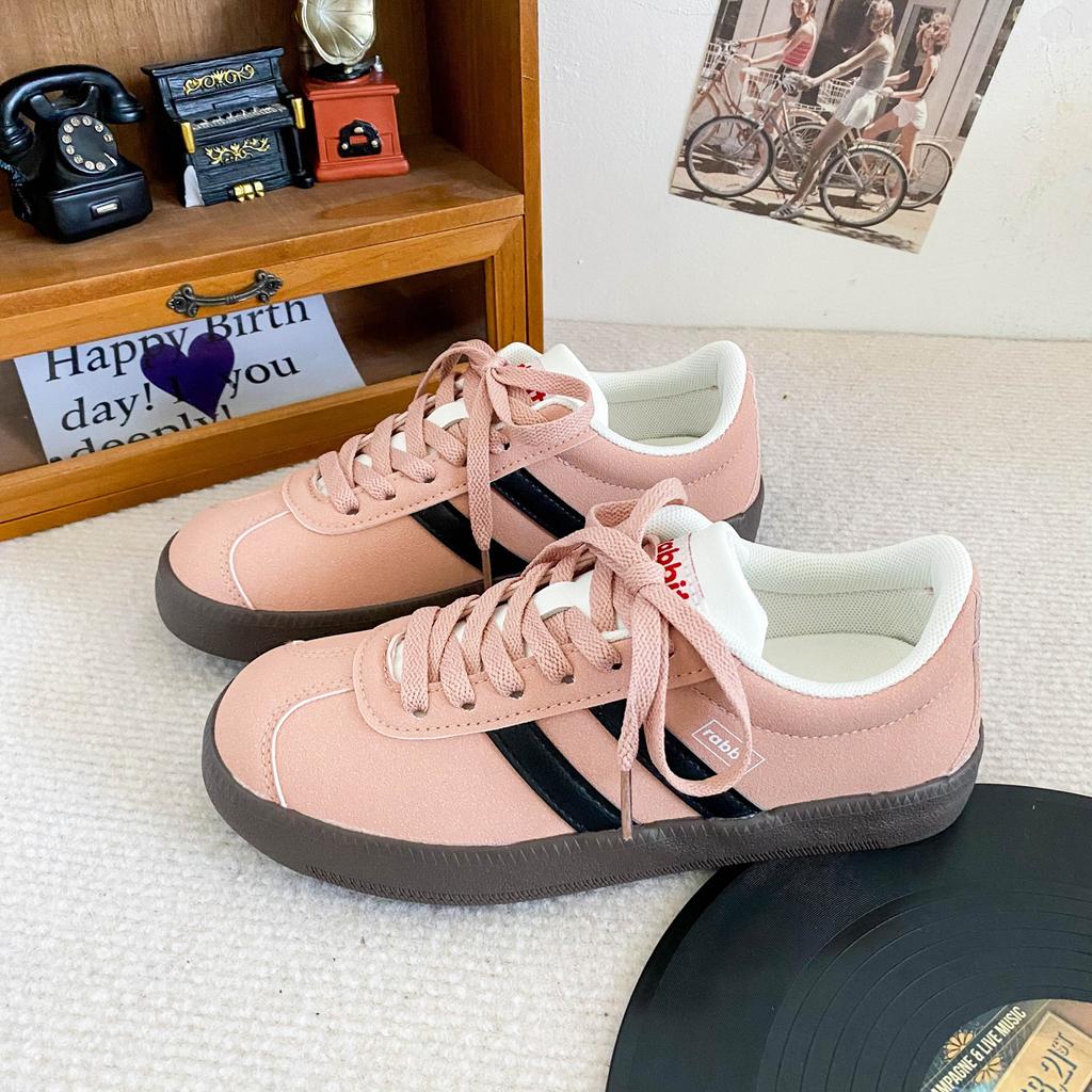 B-9356 bar design/retro German training shoes women's shoes 2024 autumn new flat bottom lightweight board shoes white shoes