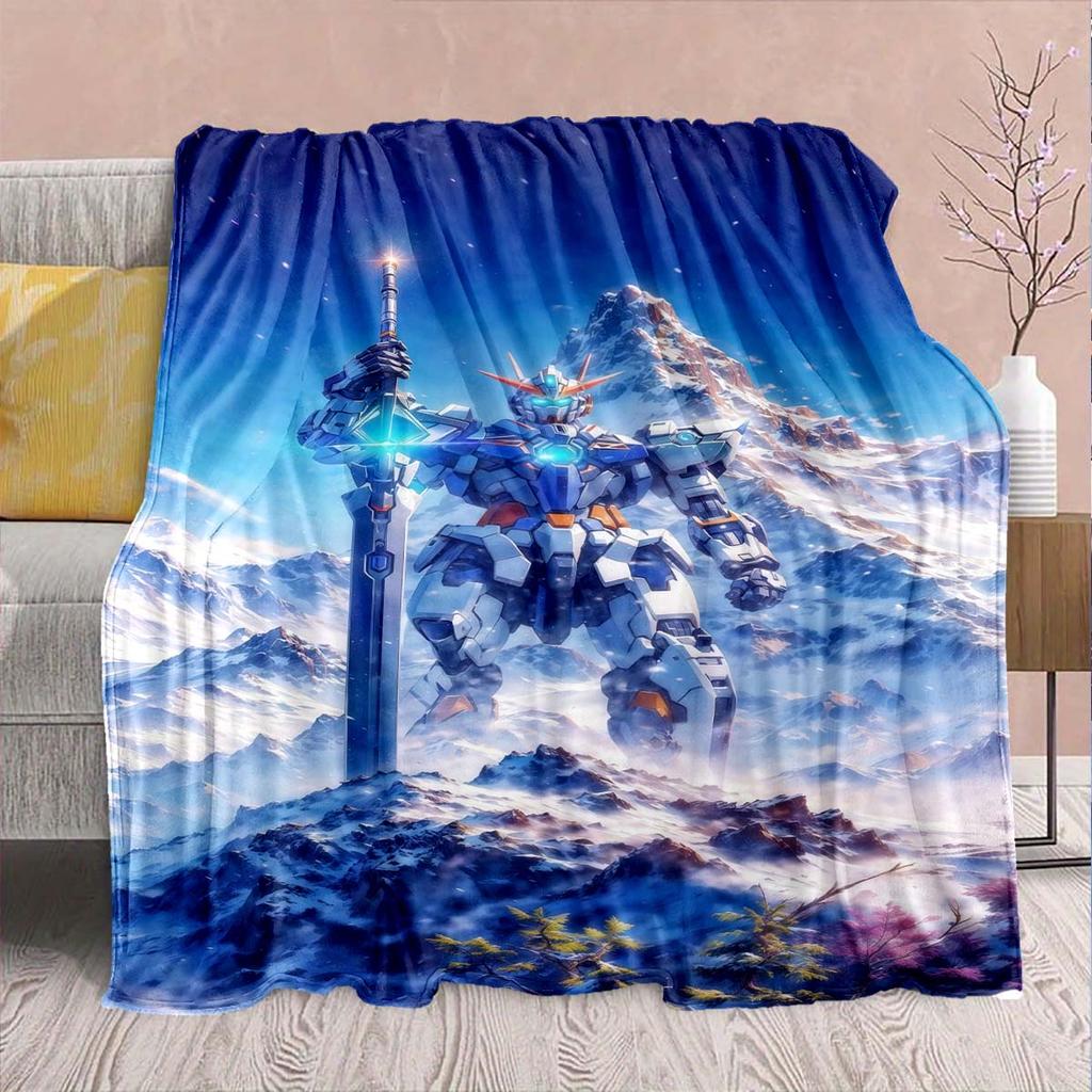Gundam Anime Flannel Blanket - Soft Warm Perfect for Sofa, Bedding Camping Travel Office Home Decor -QJY